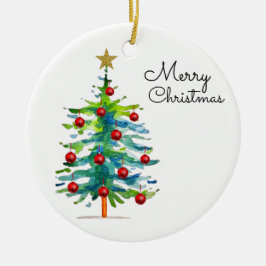 Festive Christmas Tree With Red Ornaments Keramik Ornament