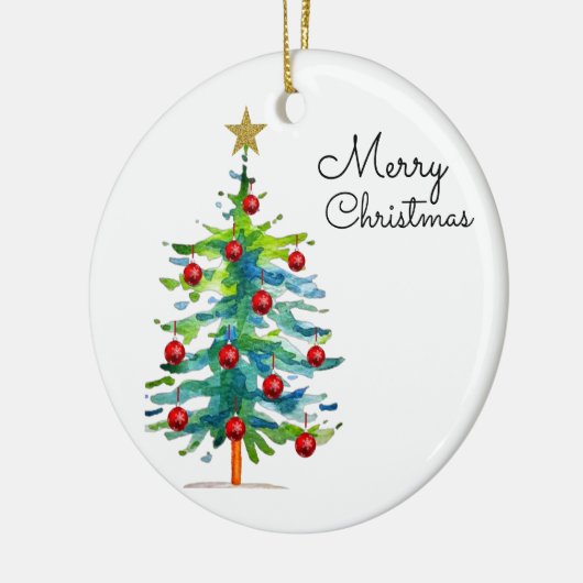 Festive Christmas Tree With Red Ornaments Keramik Ornament (Links)