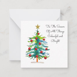 Festive Christmas Tree With Red Ornaments Mitteilungskarte