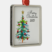 Festive Christmas Tree With Red Ornaments Ornament Aus Metall (Rechts)