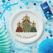 Festive Christmas Trees & Custom Name Paper Plates Pappteller (Party)