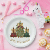 Festive Christmas Trees & Custom Name Paper Plates Pappteller (Party)