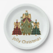 Festive Christmas Trees & Custom Name Paper Plates Pappteller (Vorderseite)