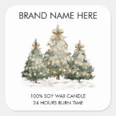 Festive Christmas Trees | Modern Candle Labels Quadratischer Aufkleber (Vorderseite)
