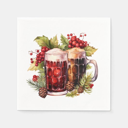 Festive Christmas watercolor beer drinking Serviette (Vorderseite)