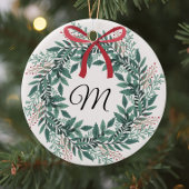 Festive Christmas Wreath Custom Initial and Photo Keramik Ornament