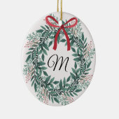 Festive Christmas Wreath Custom Initial and Photo Keramik Ornament (Rechts)