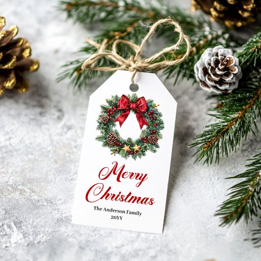 Festive Christmas Wreath Editable Holiday Tag Geschenkanhänger