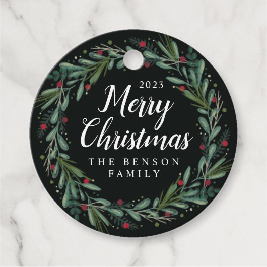Festive Christmas Wreath Leaves Berries Round Geschenkanhänger (Vorderseite)