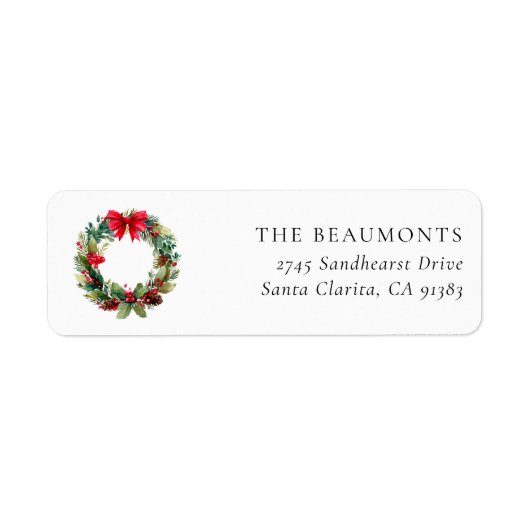 Festive Christmas Wreath Return Address Label (Vorne)
