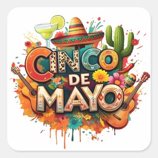 Festive Cinco de Mayo Square Sticker (Vorderseite)
