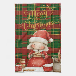 Festive Classic Red Green Gold Tartan Frau Claus Geschirrtuch