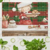 Festive Classic Red Green Gold Tartan Frau Claus Geschirrtuch (Gefaltet)