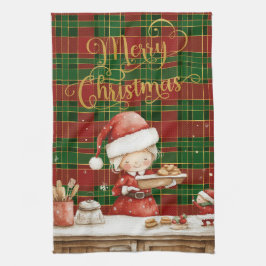 Festive Classic Red Green Gold Tartan Frau Claus Geschirrtuch