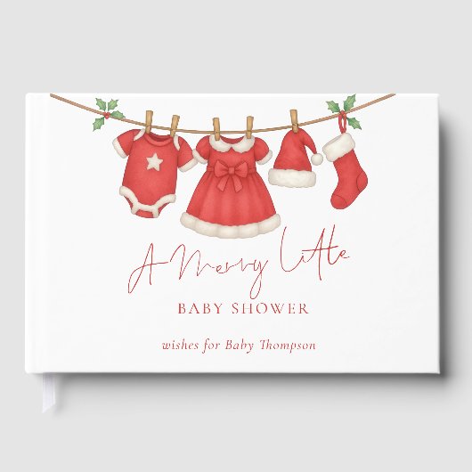Festive Clothesline Christmas Baby Shower Gästebuch (Vorderseite)