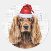 Festive Cocker Spaniel Dog on Woof Art Christmas Runder Aufkleber (Vorderseite)