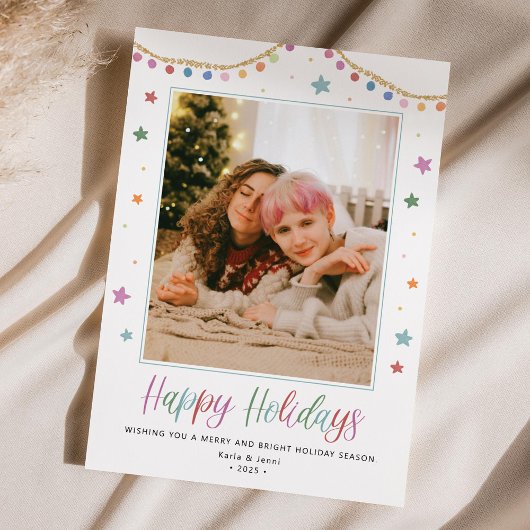 Festive & Colorful Happy Holidays Photo Card Einladung