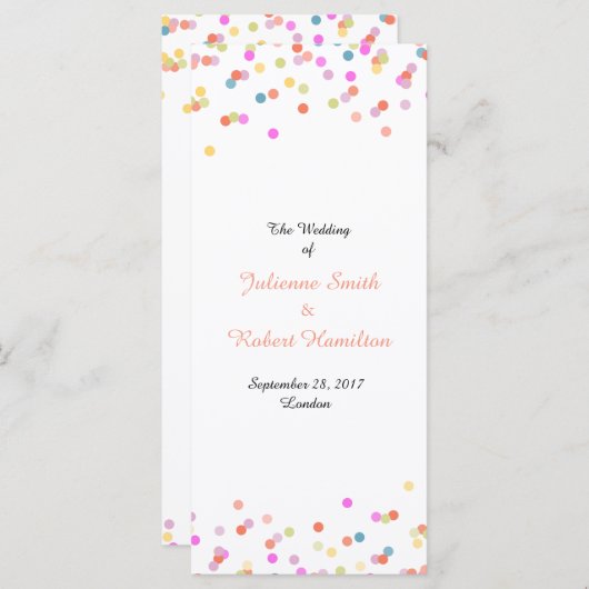 Festive Confetti Hochzeit Programm (Vorne/Hinten)