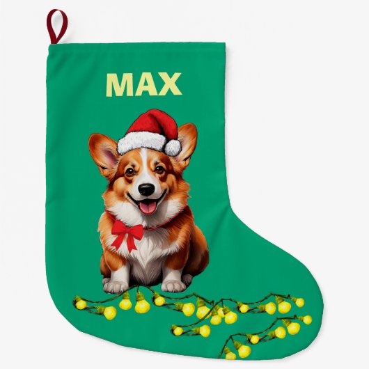 Festive Corgi Dog Custom Pet Großer Weihnachtsstrumpf (Vorderseite)