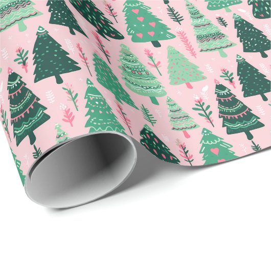 Festive Cozy Trees Holiday Christmas Geschenkpapier (Rolleneckpunkt)