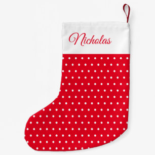 Festive Cursive Name Rot und Weiße Polka Punkte Kleiner Weihnachtsstrumpf