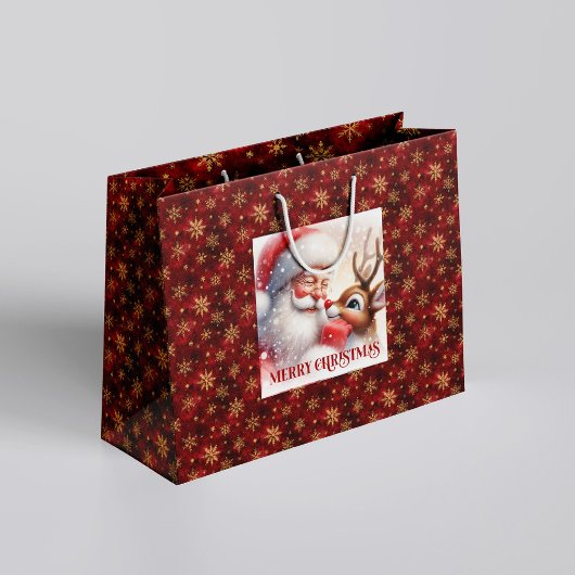 Festive Cute Santa Claus Red Nose Rudolph Bag Große Geschenktüte