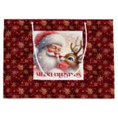 Festive Cute Santa Claus Red Nose Rudolph Bag Große Geschenktüte (Vorderseite)