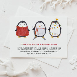 Festive Cute Watercolor Penguins Holiday Party Einladung