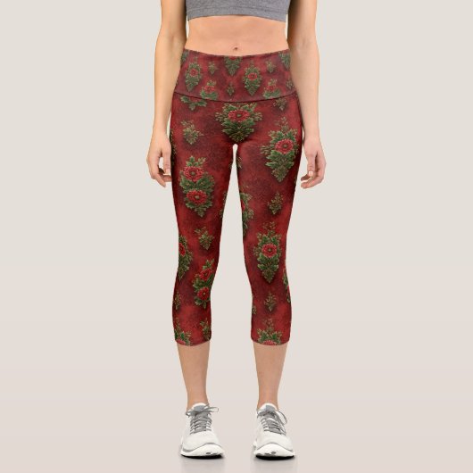 Festive Damask  Capri Leggings (Vorderseite)