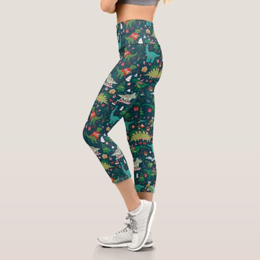 Festive Dinosaurier Weihnachtsmuster Capri Leggings (Links)