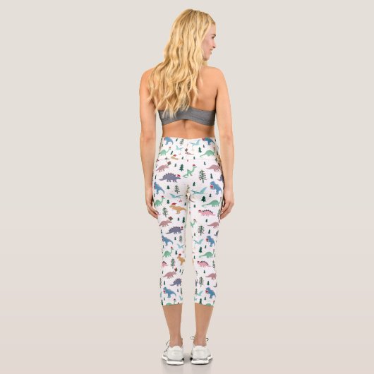 Festive Dinosaurier Weihnachtsmuster Capri Leggings (Rückseite)