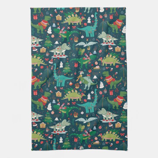 Festive Dinosaurier Weihnachtsmuster Geschirrtuch (Vertikal)