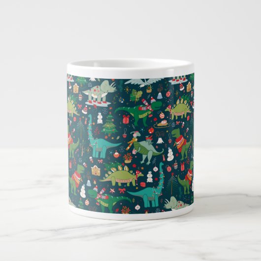 Festive Dinosaurier Weihnachtsmuster Jumbo-Tasse (Vorderseite)