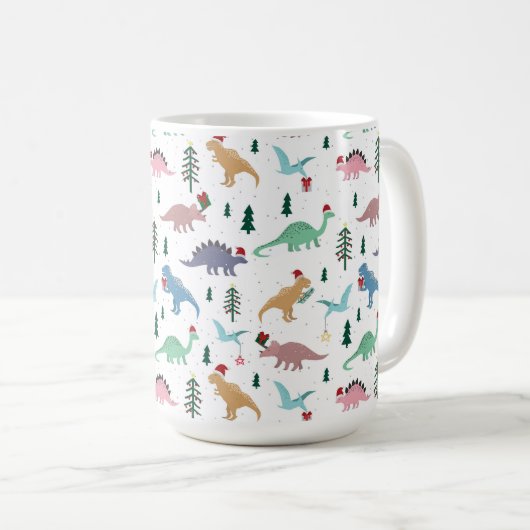 Festive Dinosaurier Weihnachtsmuster Kaffeetasse (VorderseiteRechts)