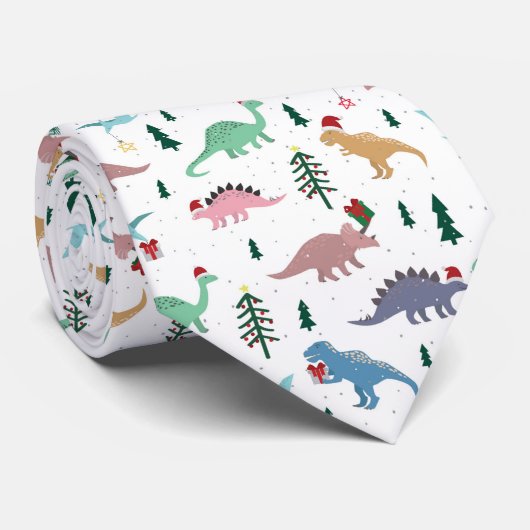 Festive Dinosaurier Weihnachtsmuster Krawatte (Gerollt)