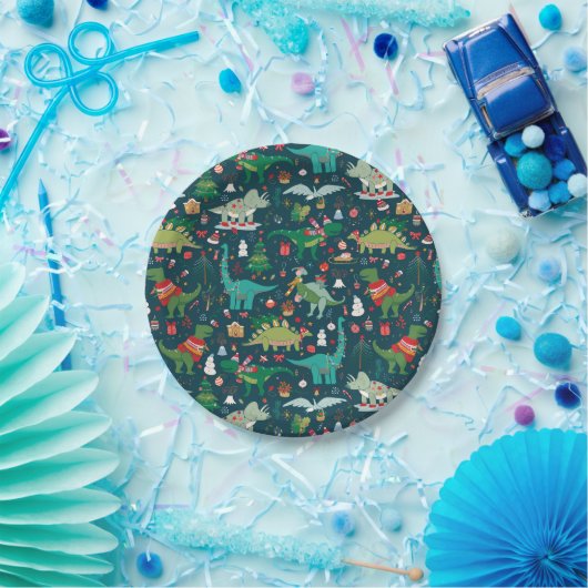 Festive Dinosaurier Weihnachtsmuster Pappteller (Party)