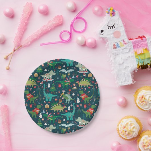 Festive Dinosaurier Weihnachtsmuster Pappteller (Party)