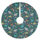 Festive Dinosaurier Weihnachtsmuster Polyester Weihnachtsbaumdecke (Vorderseite)