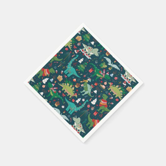 Festive Dinosaurier Weihnachtsmuster Serviette (Ecke)