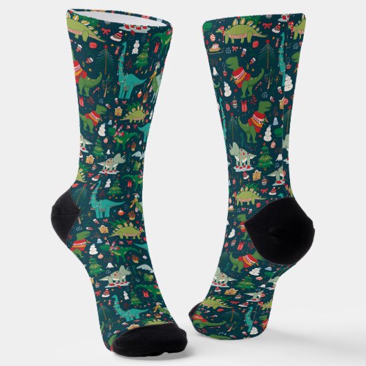 Festive Dinosaurier Weihnachtsmuster Socken (Gewinkelt)