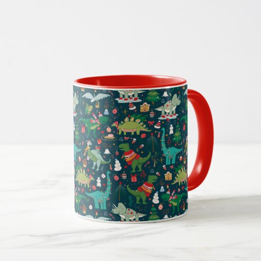 Festive Dinosaurier Weihnachtsmuster Tasse (VorderseiteRechts)
