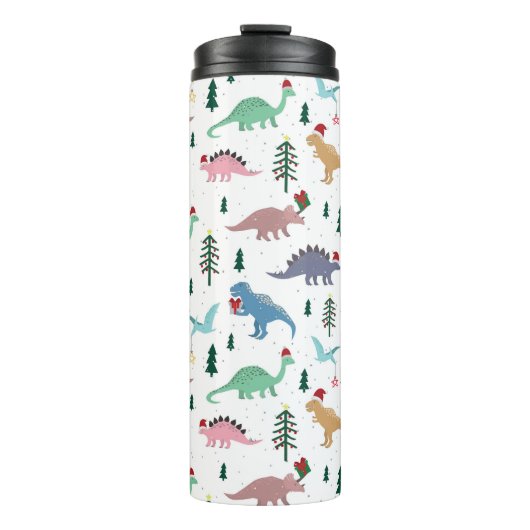 Festive Dinosaurier Weihnachtsmuster Thermosbecher (Vorderseite)