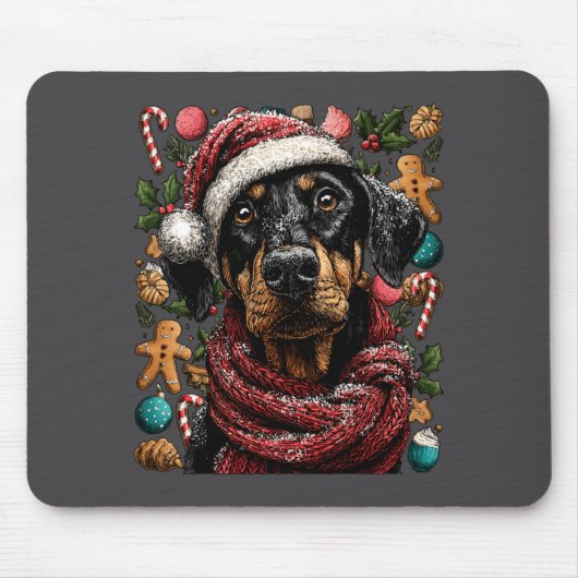 Festive Doberman With Santa Hat Snowy Winter Chris Mousepad (Vorne)