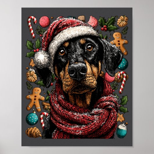 Festive Doberman With Santa Hat Snowy Winter Chris Poster (Vorne)