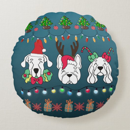Festive Dog Christmas Pattern-cute holiday dogs Rundes Kissen (Vorderseite)