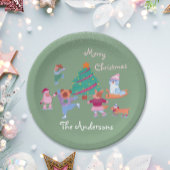 Festive Dog Ice Skating Name Pistachio Green Xmas Pappteller