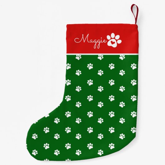 Festive Dog Paw Print Custom Name Kleiner Weihnachtsstrumpf (Rückseite)