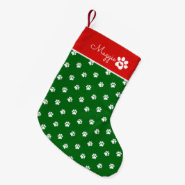 Festive Dog Paw Print  Custom Name Kleiner Weihnachtsstrumpf
