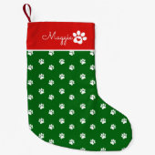 Festive Dog Paw Print  Custom Name Kleiner Weihnachtsstrumpf (Vorderseite)