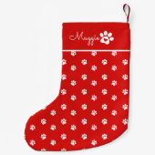 Festive Dog Paw Print  Custom Name Kleiner Weihnachtsstrumpf (Rückseite)